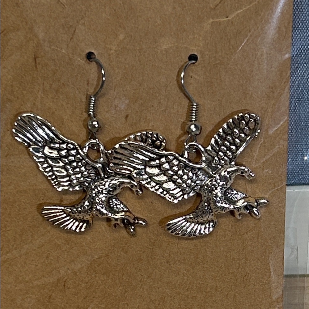 Silver tone Eagle Dangle Earrings